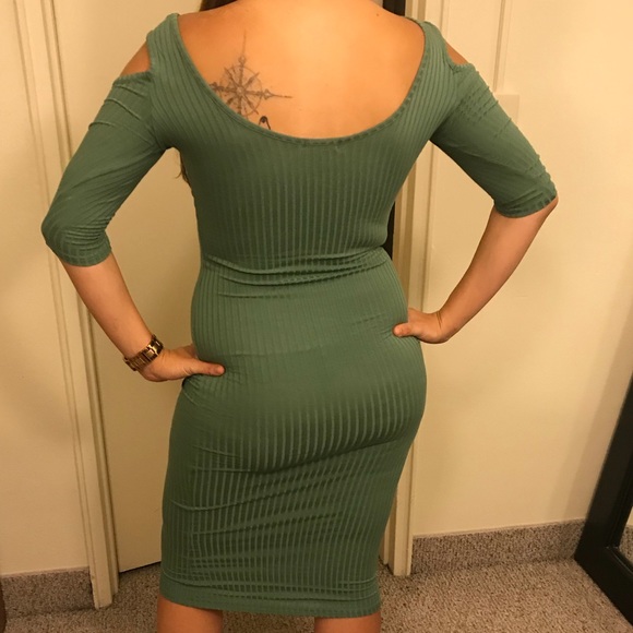 Cold Shoulder Bodycon Midi Dress - Olive - Picture 7 of 8